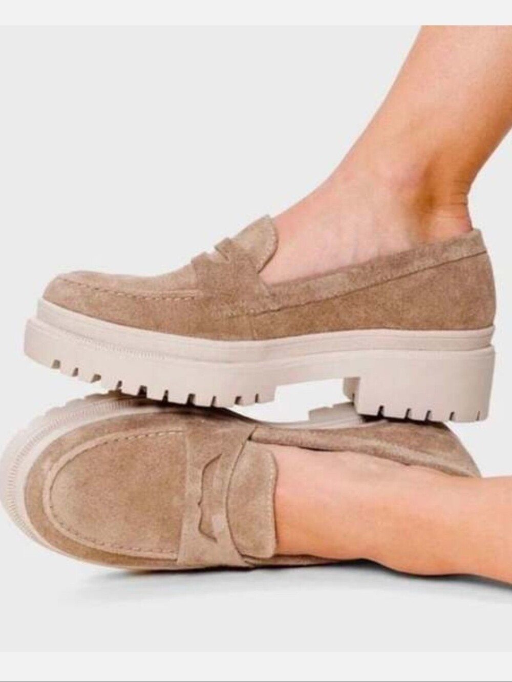 PATINA Suede Penny Loafers in Beige